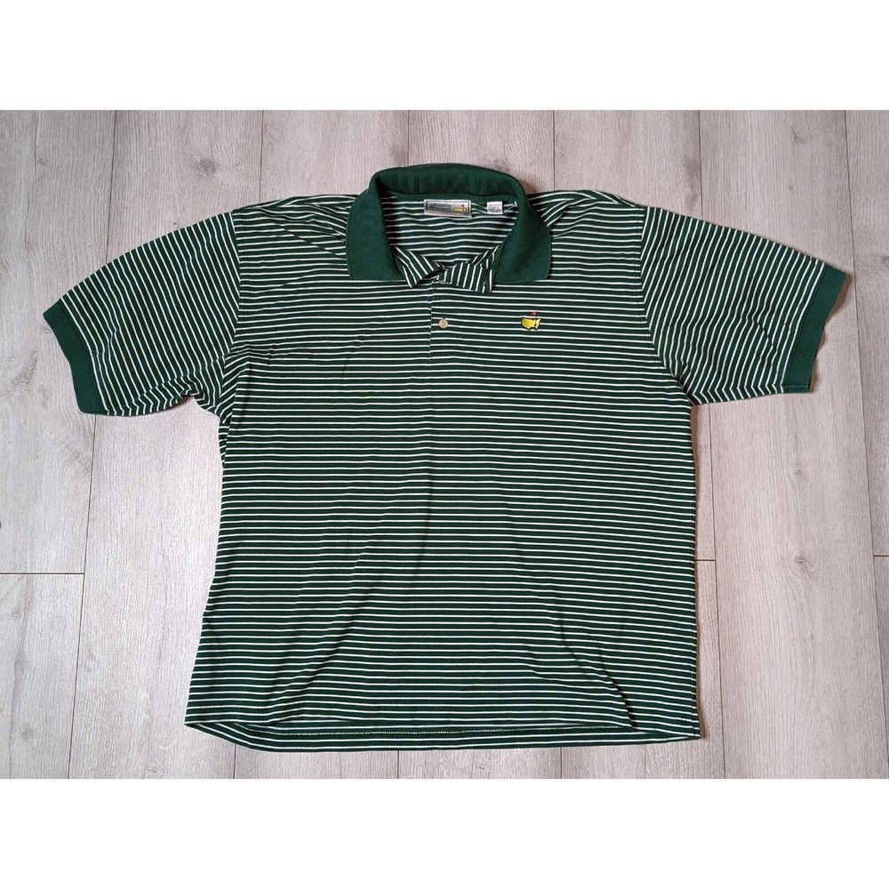 Masters Collection Shirt Green Stripe Short Sleeve 60's Two Ply Polo Mens XL